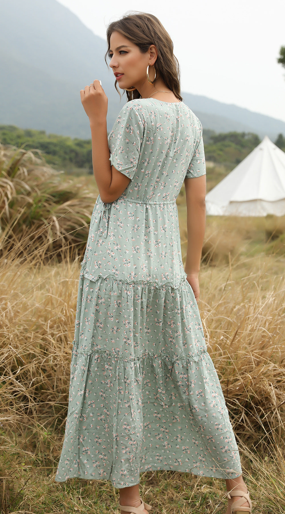 Stilla | Sommer Blomsterprint Flæser Boho Maxi Kjole