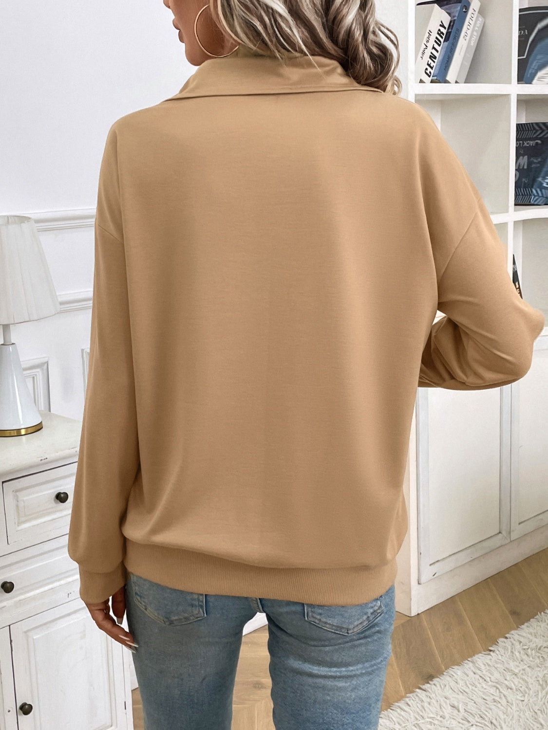 Stilla | Sweatshirt med lange ærmer halvlynlås med kængurulomme