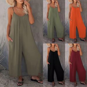 Stilla | Casual Kvinders Ensfarvet Sling Løs Bred Ben Jumpsuit