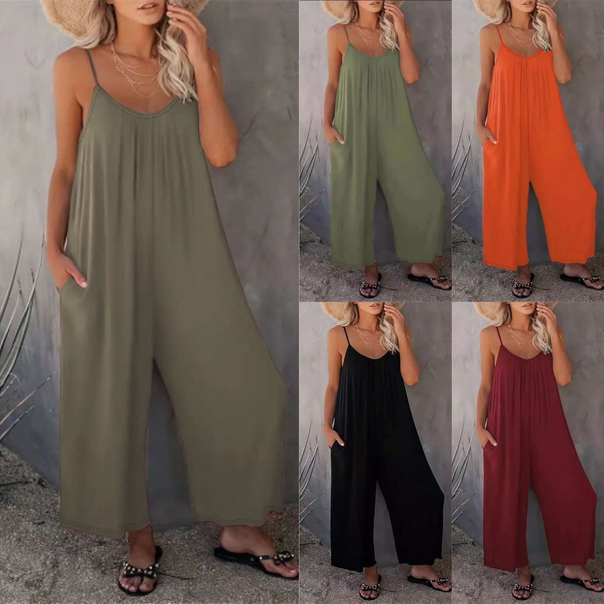 Stilla | Casual Kvinders Ensfarvet Sling Løs Bred Ben Jumpsuit