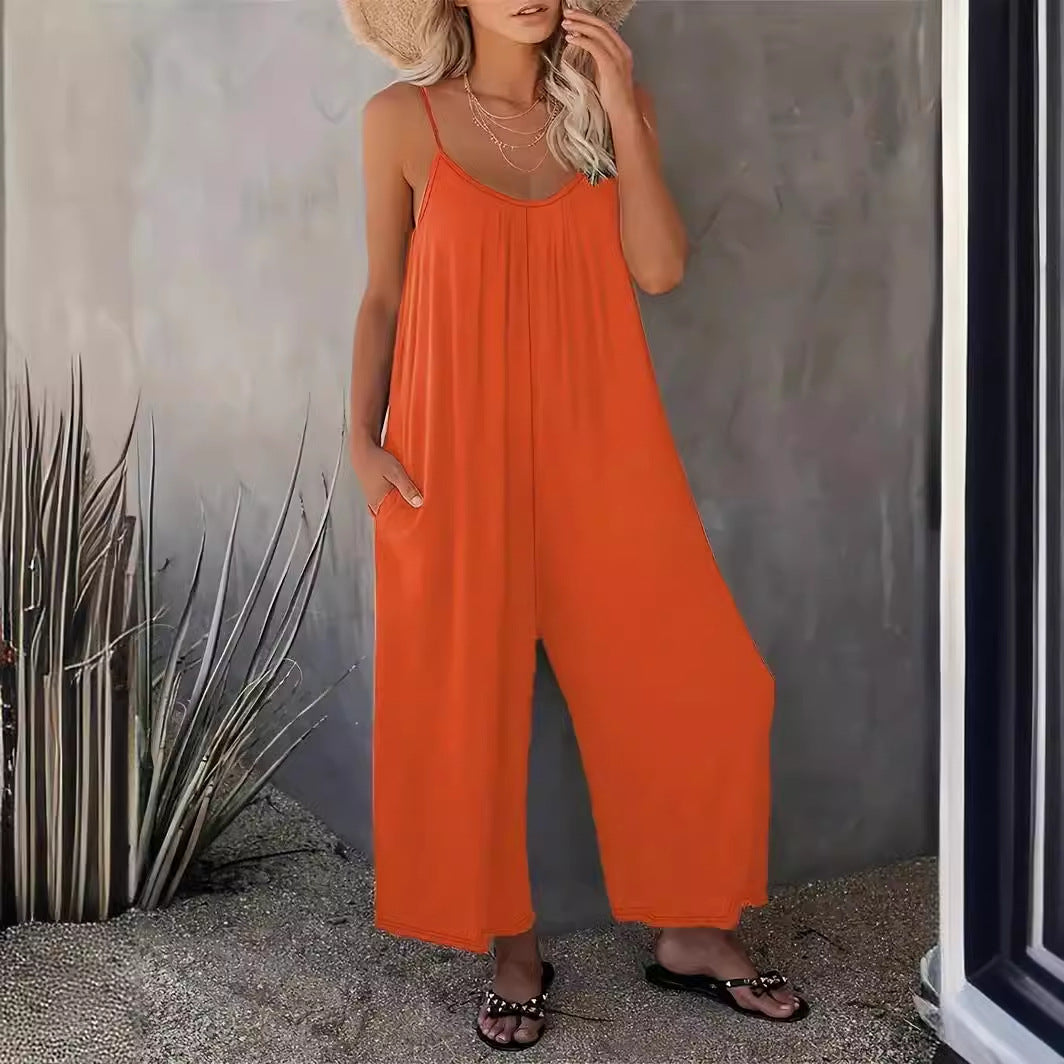 Stilla | Casual Kvinders Ensfarvet Sling Løs Bred Ben Jumpsuit