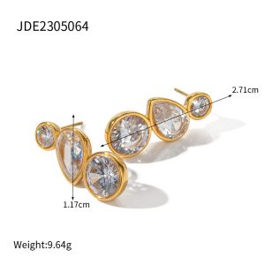Stilla | Indlagte Zirkon Studs Øreringe Rustfrit Stål 18k Guld Ikke Falmende Anti Allergi Smykker