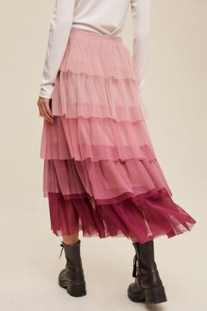 Stilla | Talje Lagd Tulle Midi Nederdel