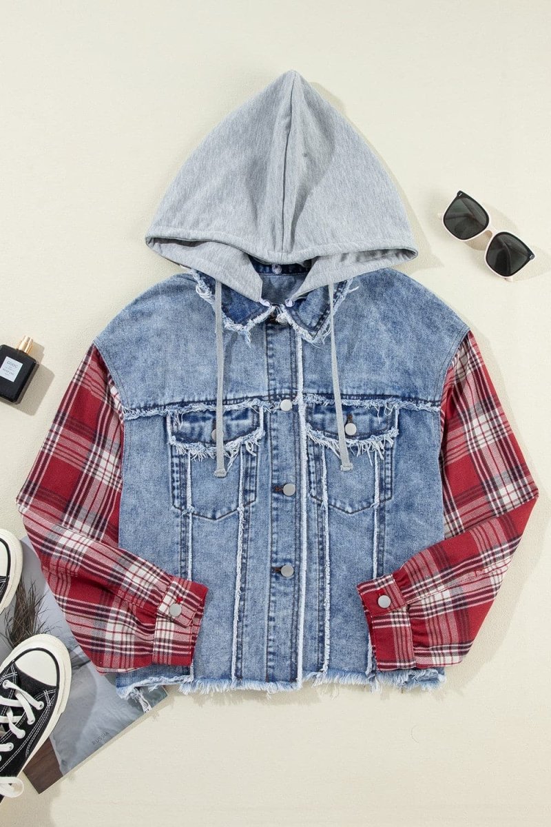 Stilla | Hem Drawstring Plaid Denim Jakke til Kvinder