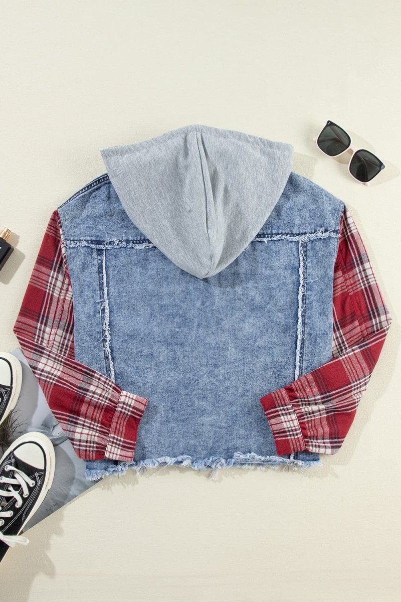 Stilla | Hem Drawstring Plaid Denim Jakke til Kvinder
