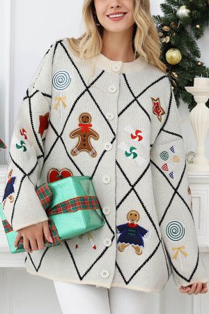 Stilla | Cardigan Argyle Candy Peberkage-mand Med Broderede Knapper