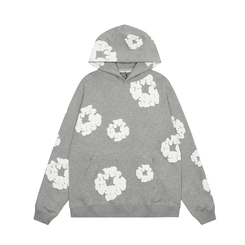 Stilla | Viral Denim Unisex Floral Hoodie Udsalg