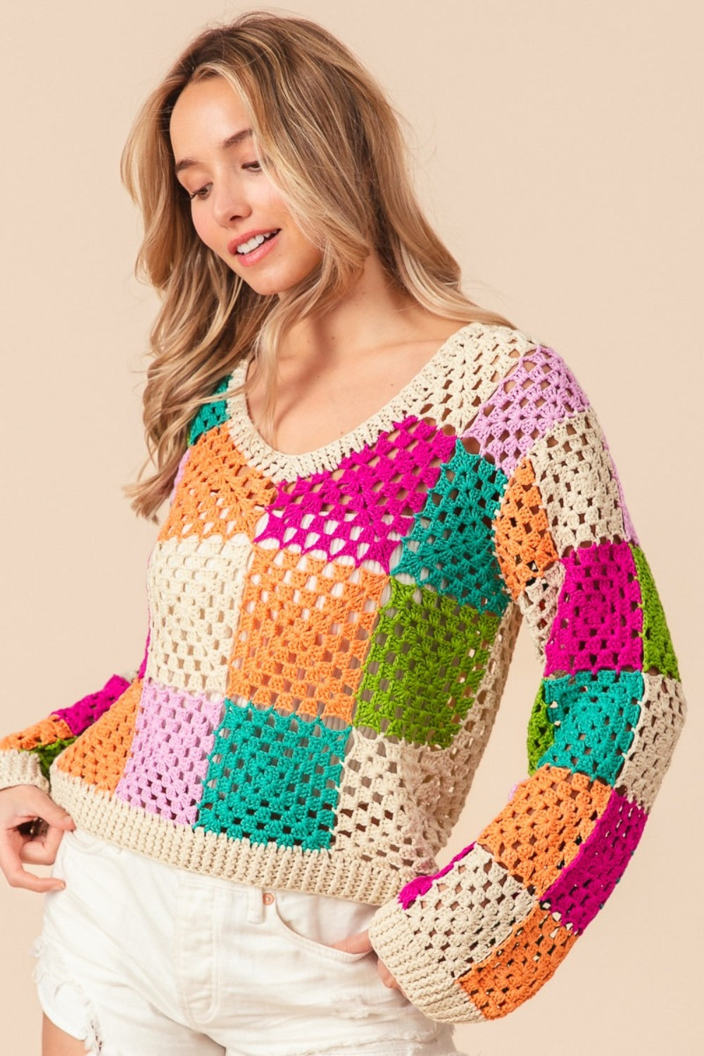Stilla | Multi Color Ternet Langærmet Strik Top