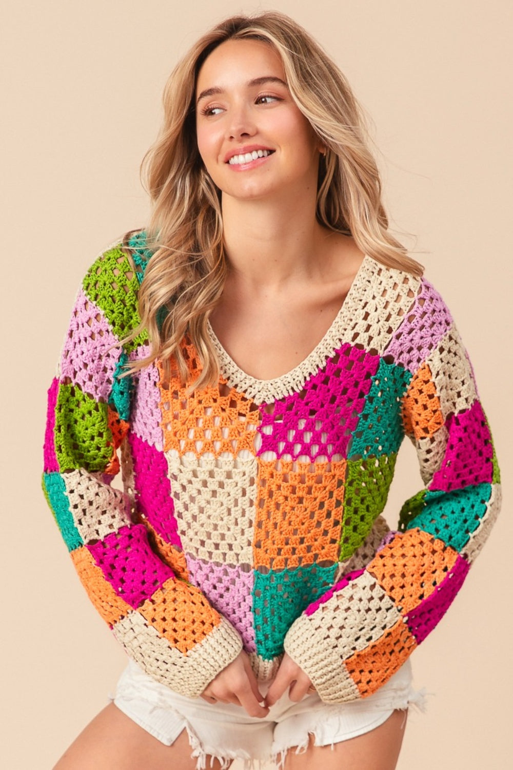 Stilla | Multi Color Ternet Langærmet Strik Top