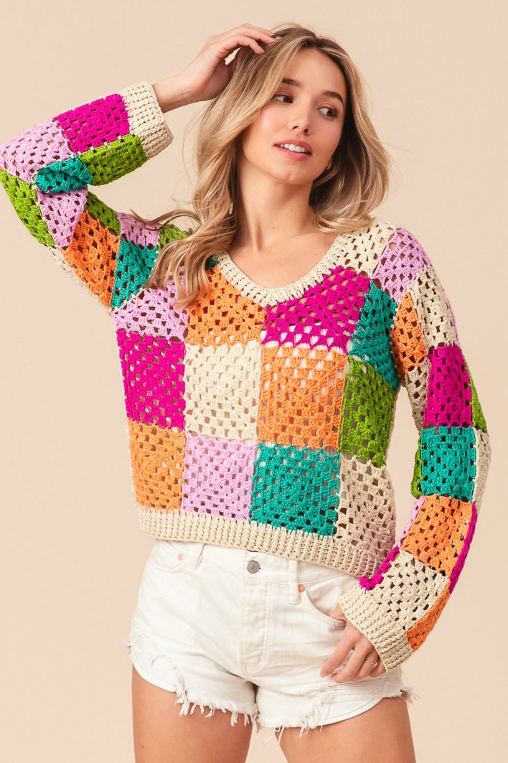 Stilla | Multi Color Ternet Langærmet Strik Top