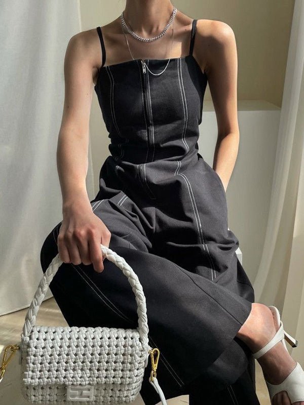 Stilla | Kvinders Jumpsuits Sling Lynlås Lomme Høj Talje Bred Ben Jumpsuit