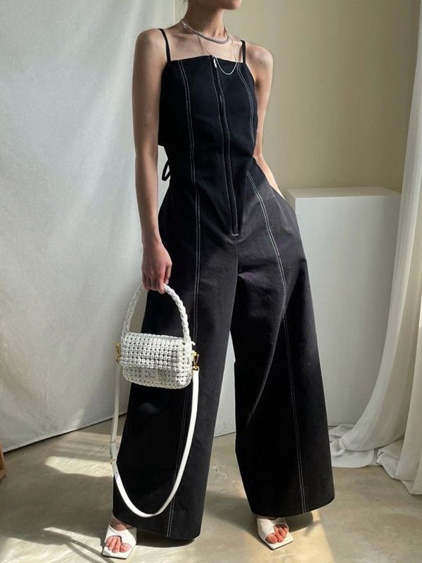 Stilla | Kvinders Jumpsuits Sling Lynlås Lomme Høj Talje Bred Ben Jumpsuit