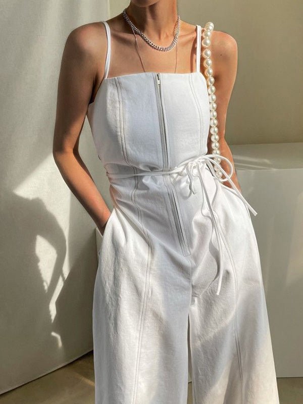 Stilla | Kvinders Jumpsuits Sling Lynlås Lomme Høj Talje Bred Ben Jumpsuit