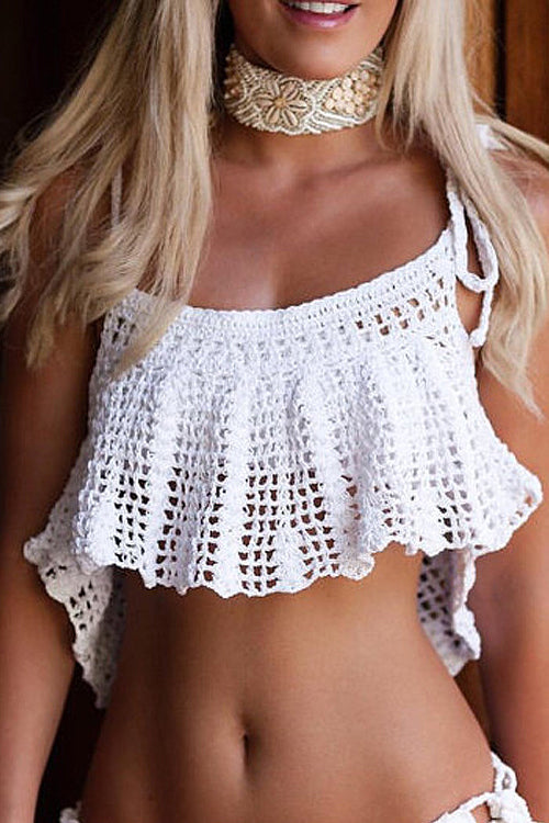 Stilla | Ruffle Knit Bikini Crop Tank