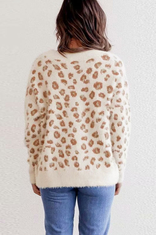 Stilla | I Mix Bred Leopard Print Strik Strikketrøje
