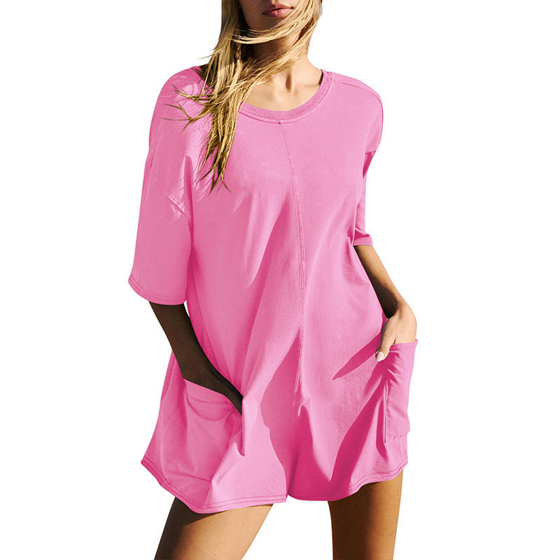 Stilla | Chic Sommer Rygfri V-Hals Løs Casual Lomme Jumpsuit Online
