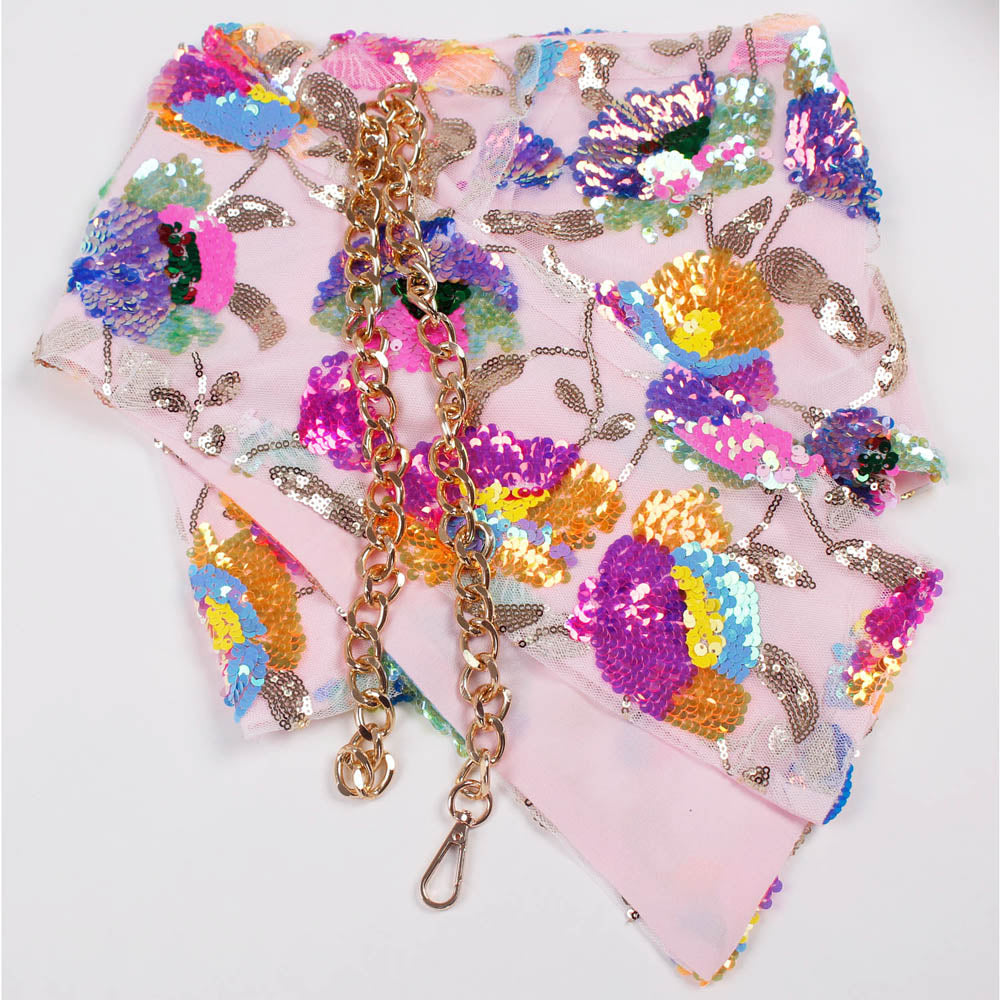 Stilla | Floral Pailletbroderi Pink Sommer Crop Top Hot på udsalg