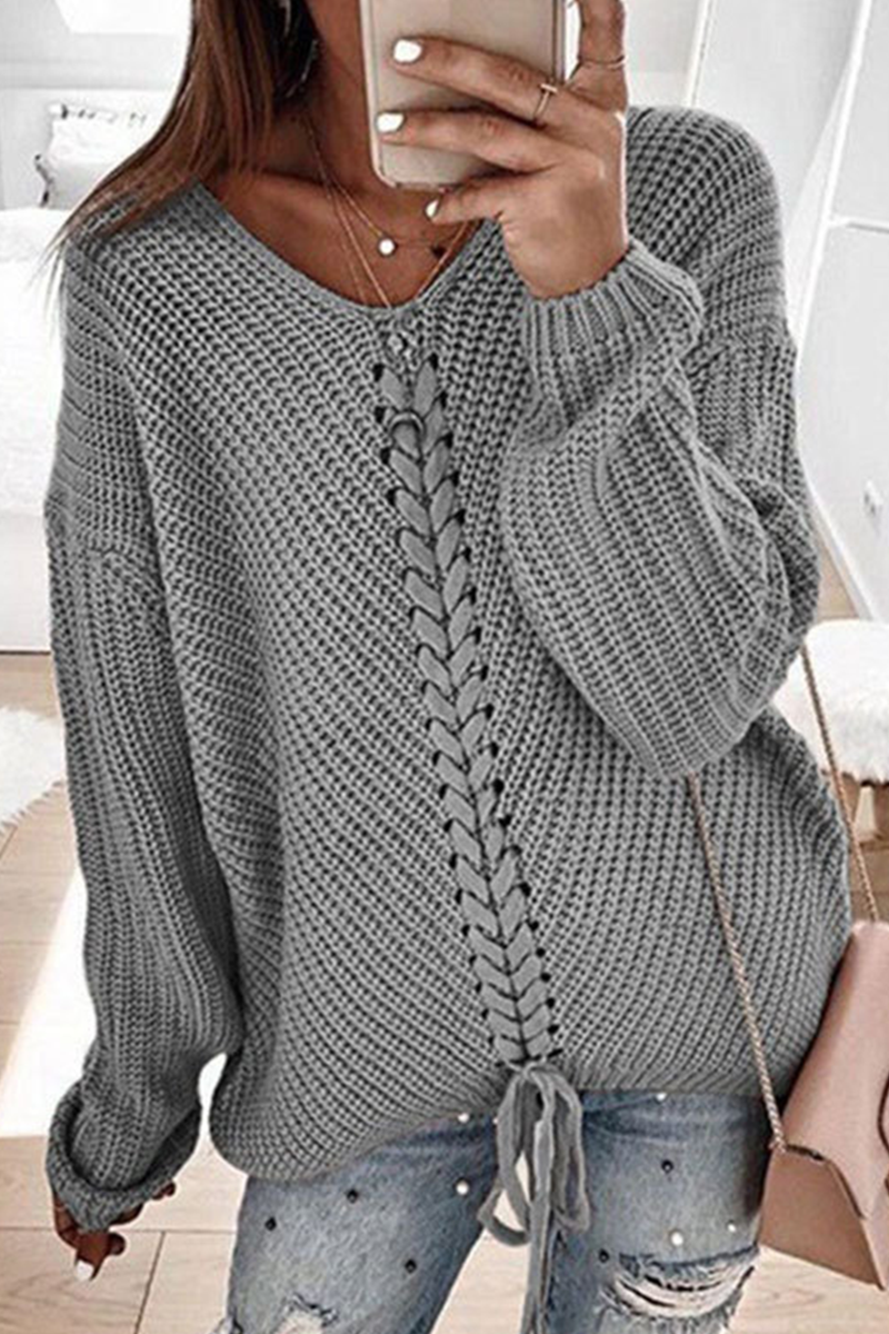 Stilla | Ensfarvet Casual Sweatshirt Med V-hals og Krydsede Stropper