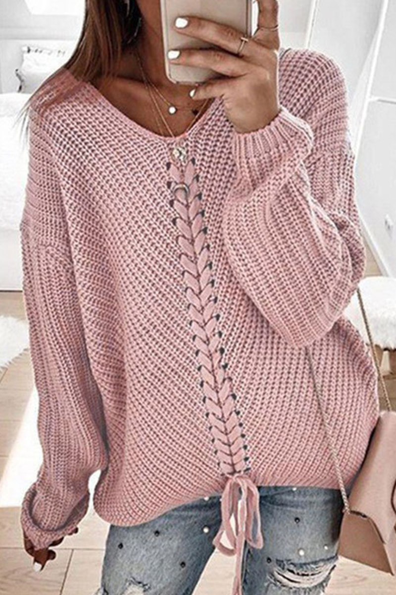 Stilla | Ensfarvet Casual Sweatshirt Med V-hals og Krydsede Stropper