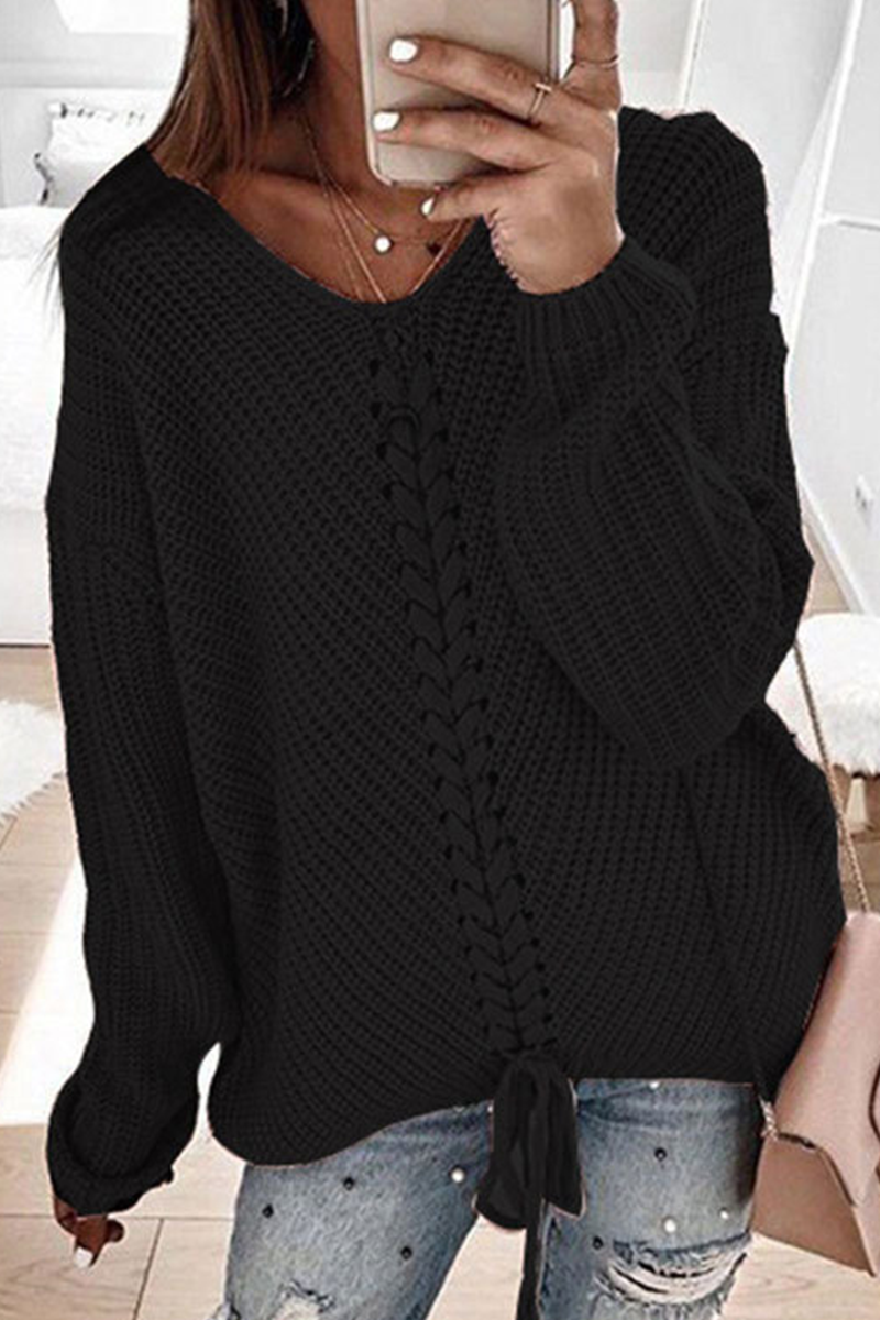 Stilla | Ensfarvet Casual Sweatshirt Med V-hals og Krydsede Stropper