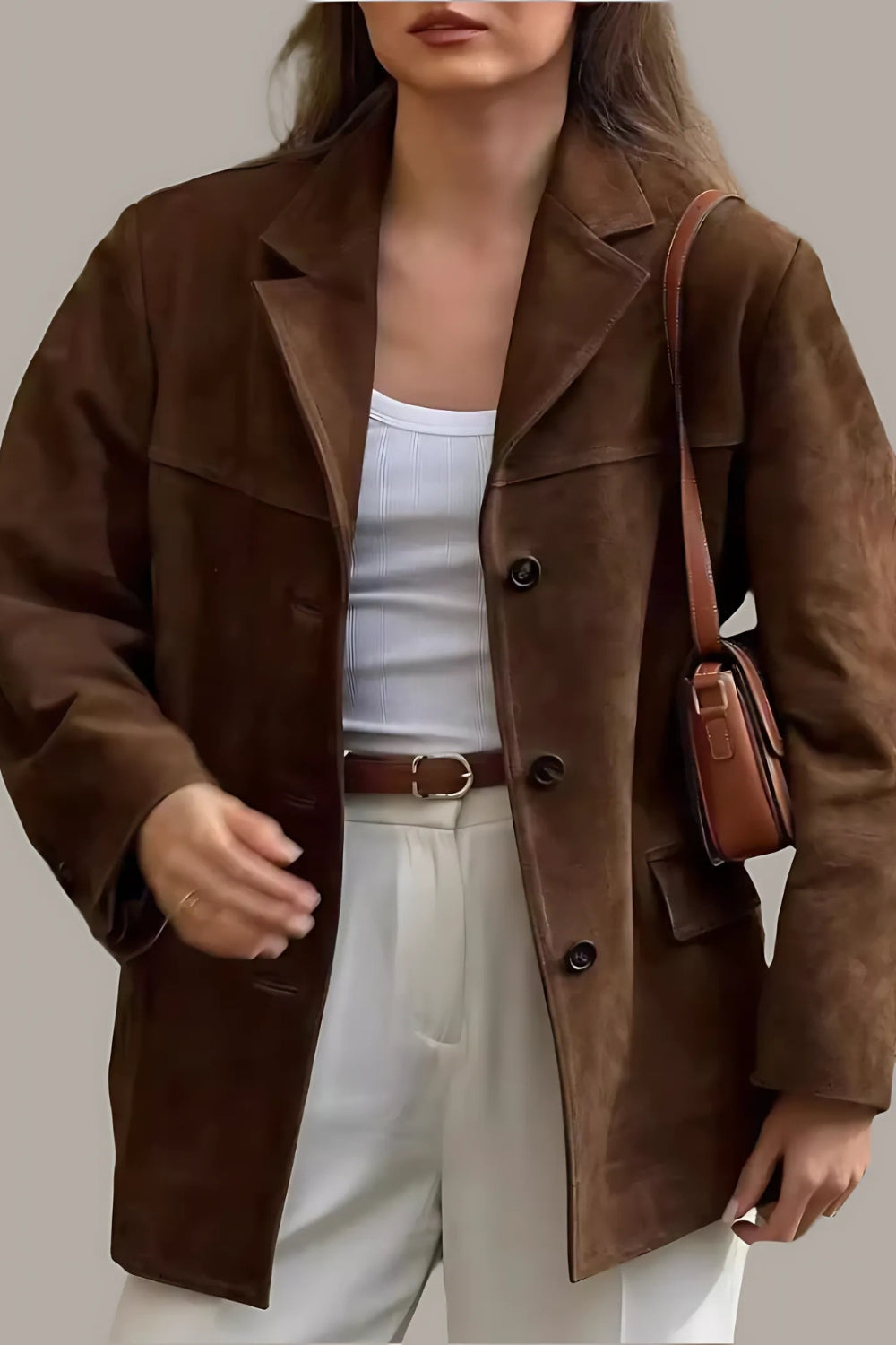 Stilla | Damen Suede Blazer Klassisk & Løs Brun Kvindejakke