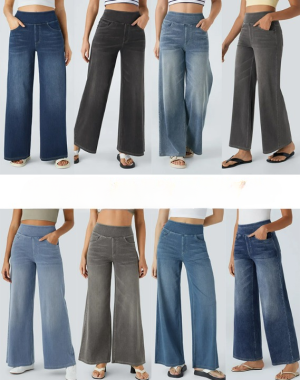 Stilla | Høj Talje Stretch Jeans Med Bred Ben Til Damer