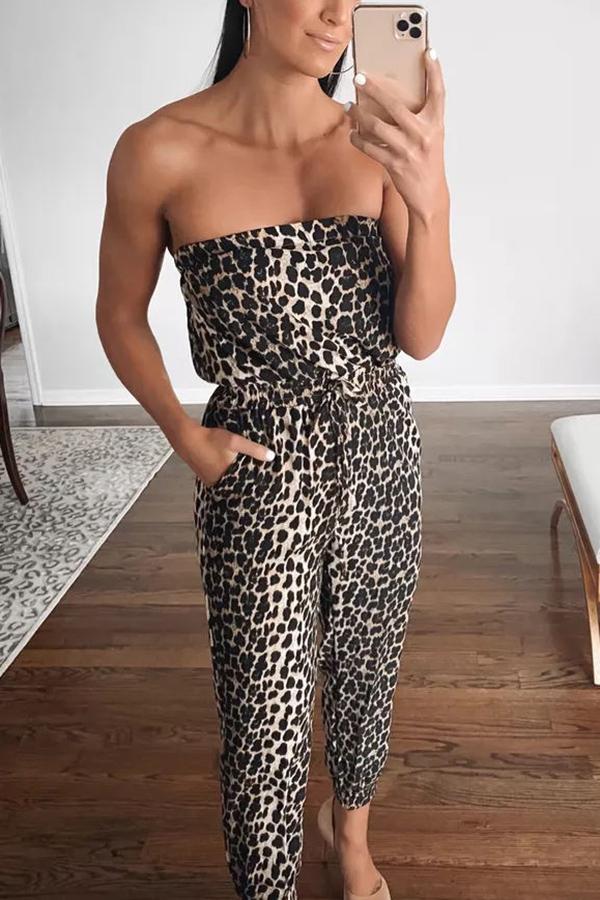 Stilla | Lomme Off Shoulder Leopard Jumpsuit