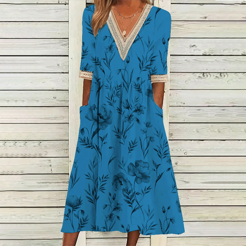 stilla-elegant-print-v-hals-blonde-tre-vendt-kvart-aerme-kjole_2.jpg Stilla | Elegant Print V-hals Blonde Tre-vendt kvart Ærme Kjole