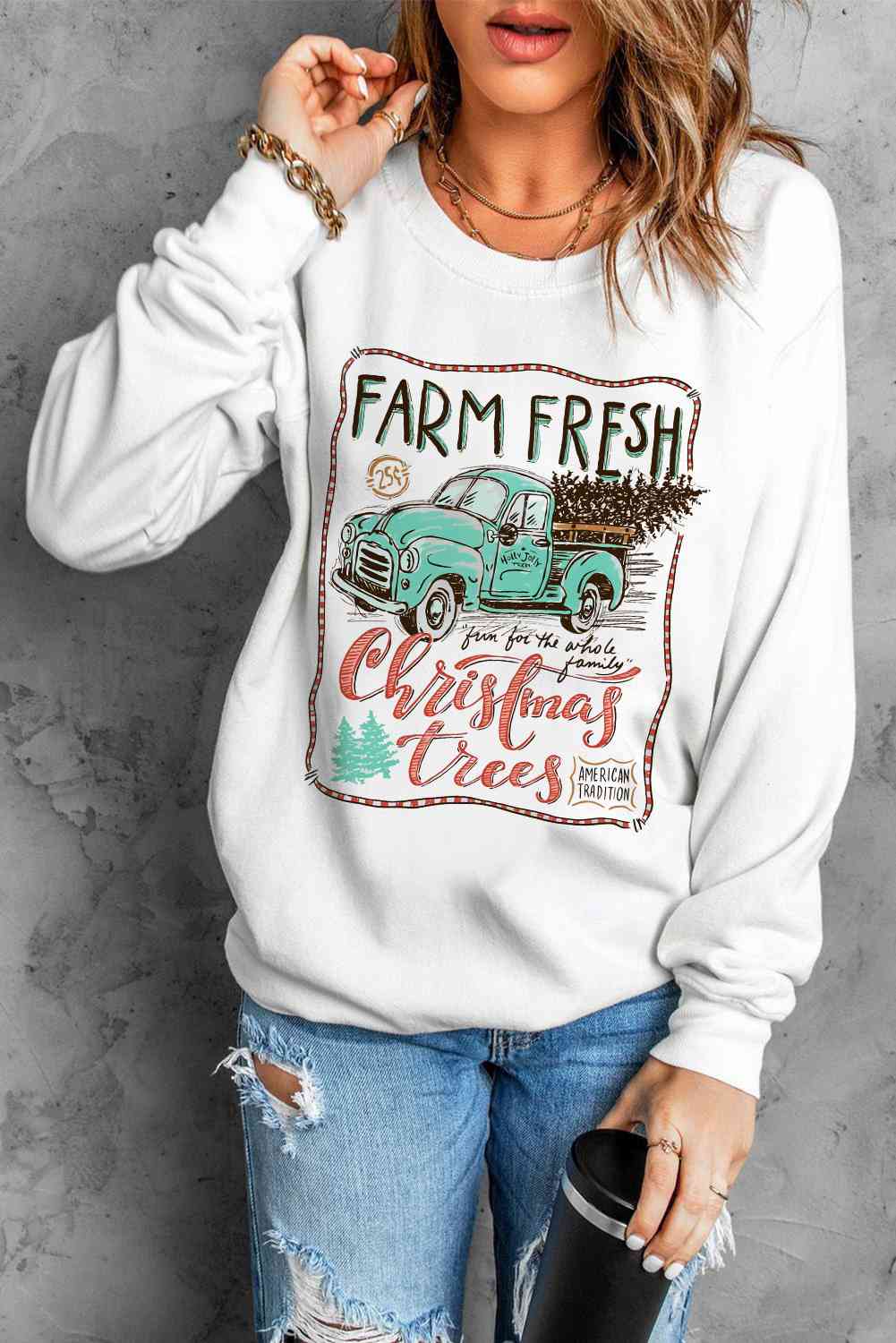 Stilla | Grafisk Rund Hals Sweatshirt