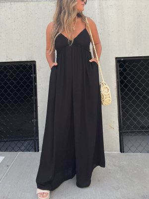 Stilla | Jumpsuit Med V-udskæring Og Brede Bånd