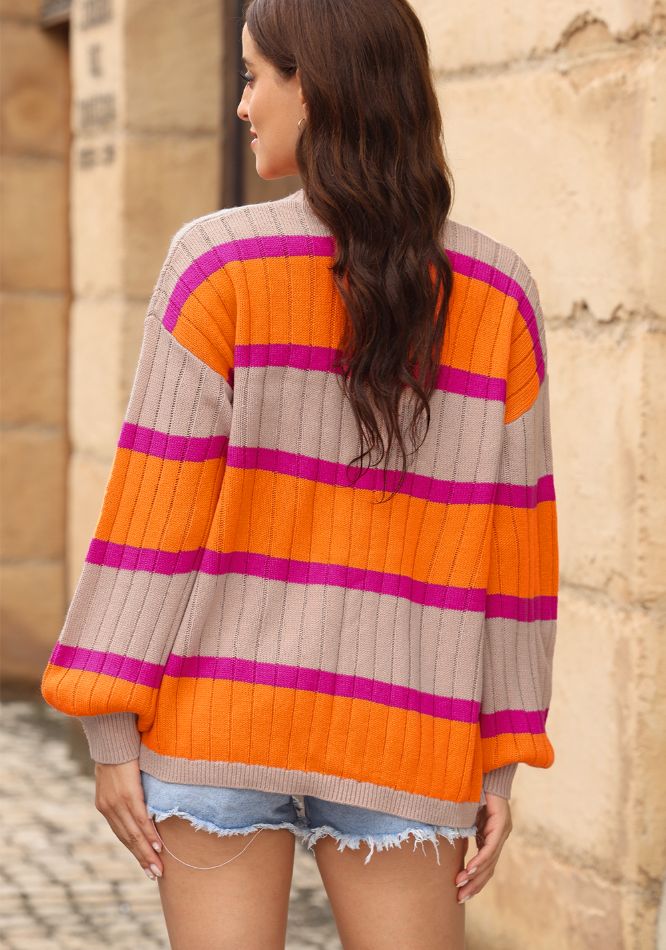 Stilla | Kontraststribet Drop-Shoulder Åben Front-Cardigan Levere