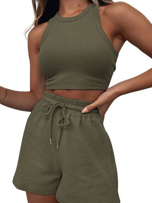 Stilla | Kvinder nye løse ensfarvede afslappede ærmeløse jumpsuit Udsalg