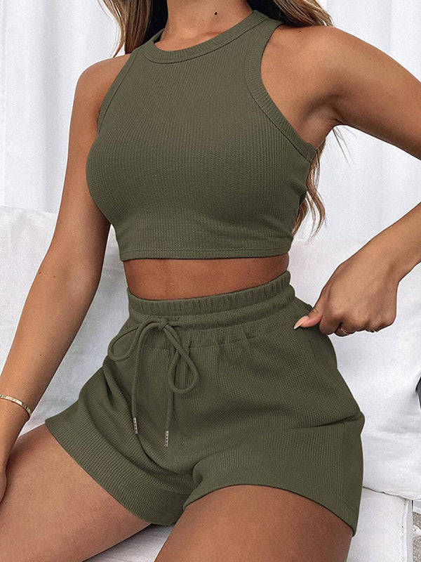 Stilla | Kvinder nye løse ensfarvede afslappede ærmeløse jumpsuit Udsalg