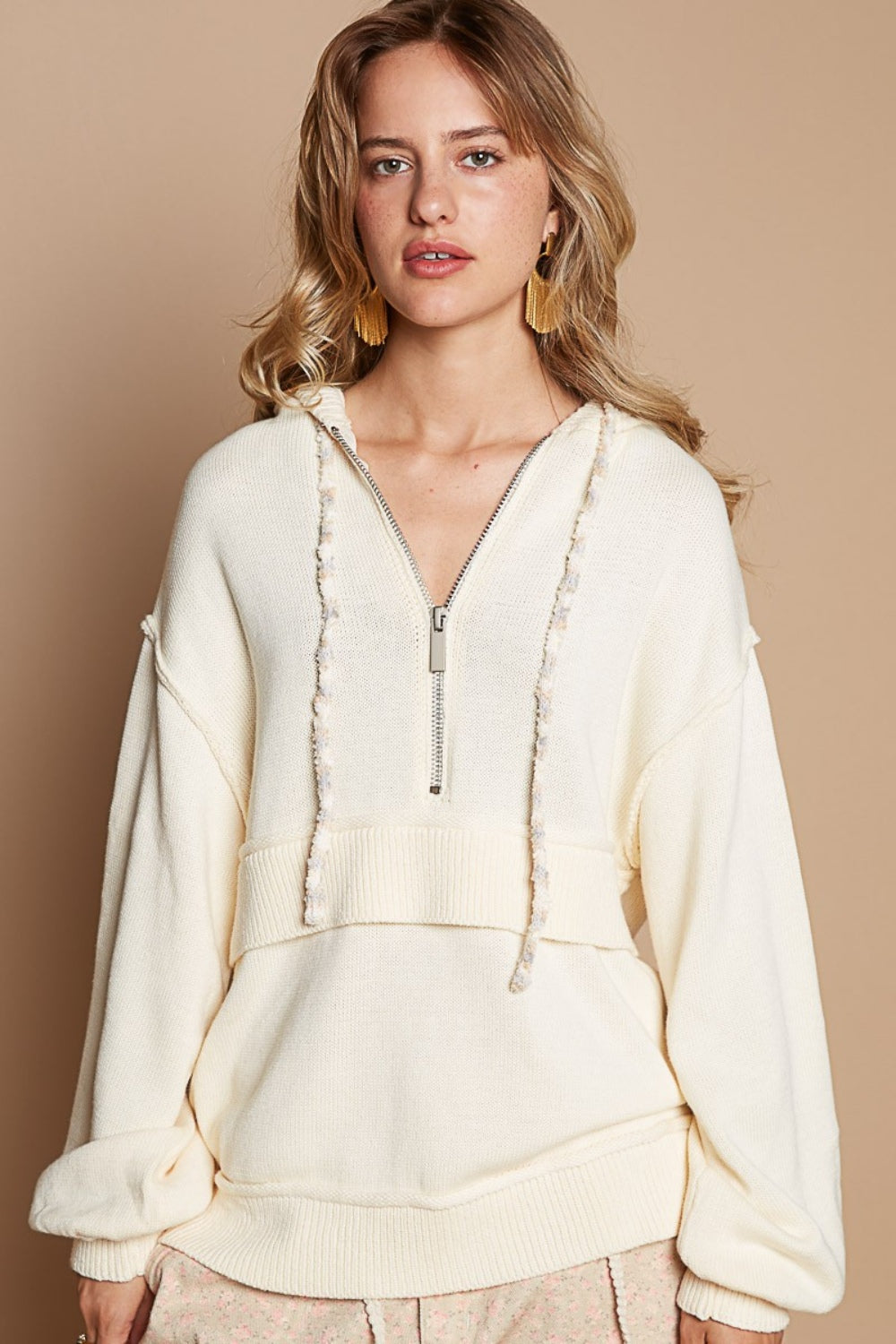 Stilla | Halv Zip Drop Shoulder Hættetrøje Levere