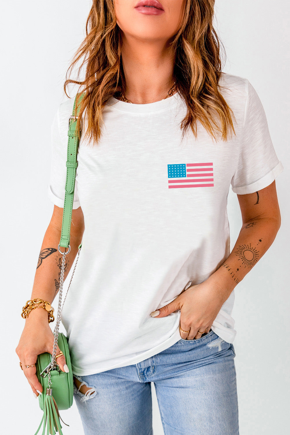 Stilla | US-Flag Rund hals Korte ærmer T-Shirt