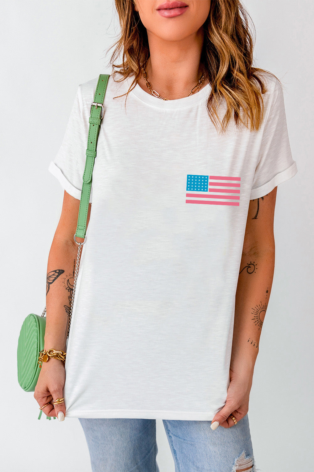 Stilla | US-Flag Rund hals Korte ærmer T-Shirt