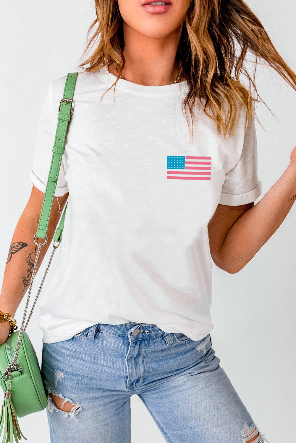 Stilla | US-Flag Rund hals Korte ærmer T-Shirt