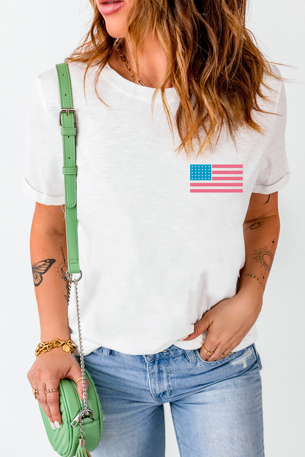 Stilla | US-Flag Rund hals Korte ærmer T-Shirt