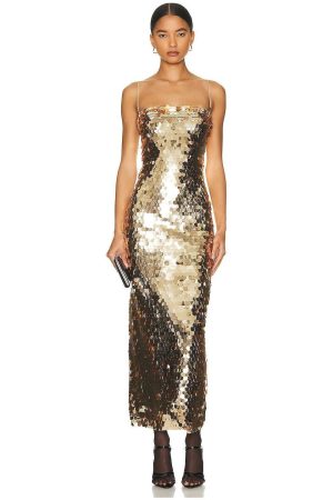 Stilla | Glitrende Tube Top Guld Rygfri Maxi Kjole