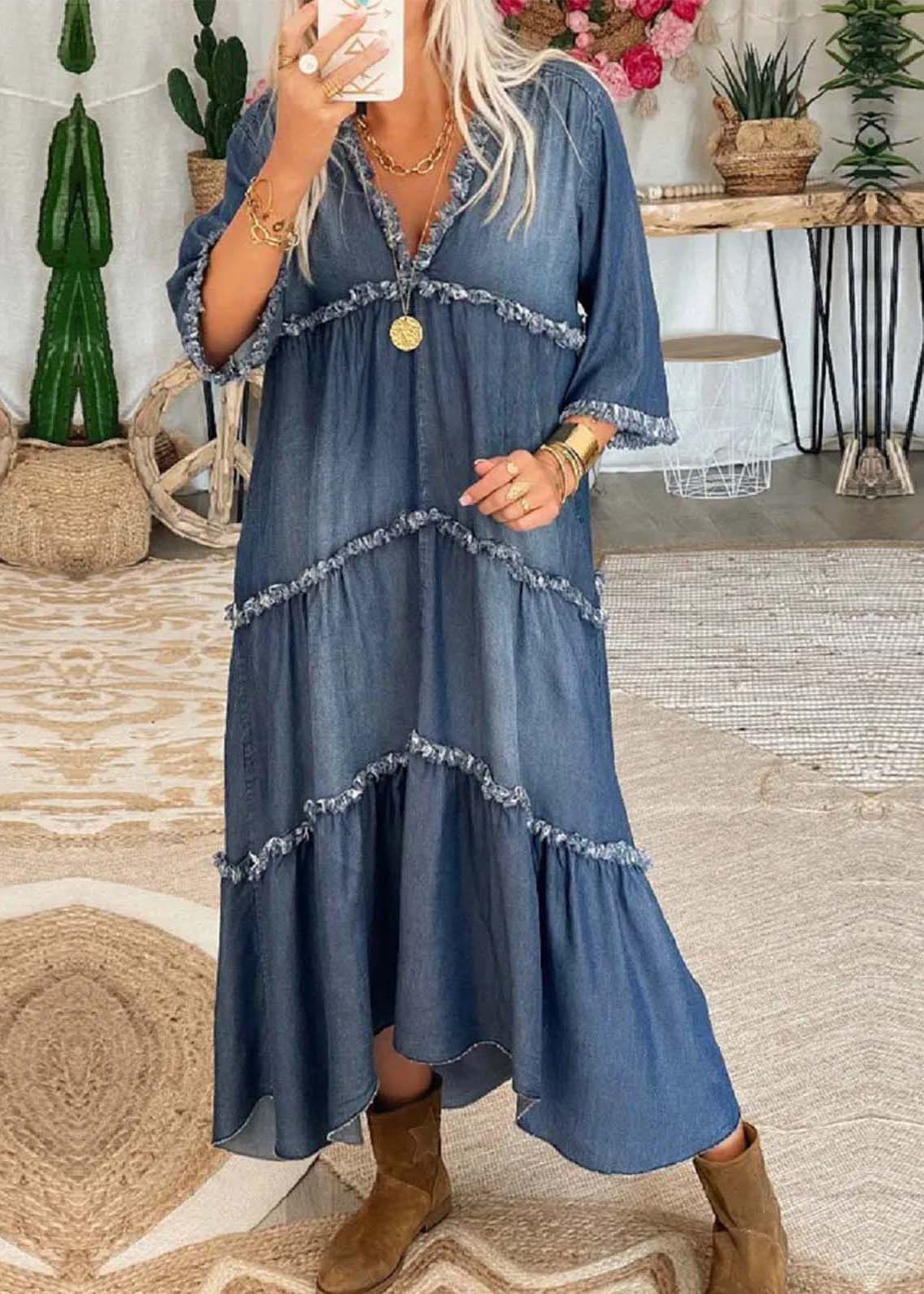 Stilla | Denim Maxi Kjole Online salg