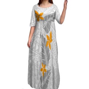 Stilla | Polynesisk Print Plus Size Rund Hals Kjole Udsalg