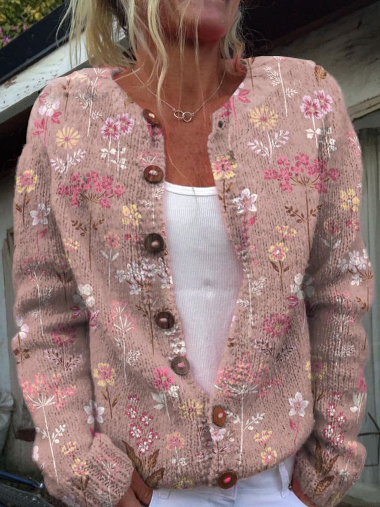 Stilla | Blomster mønster strikjakke