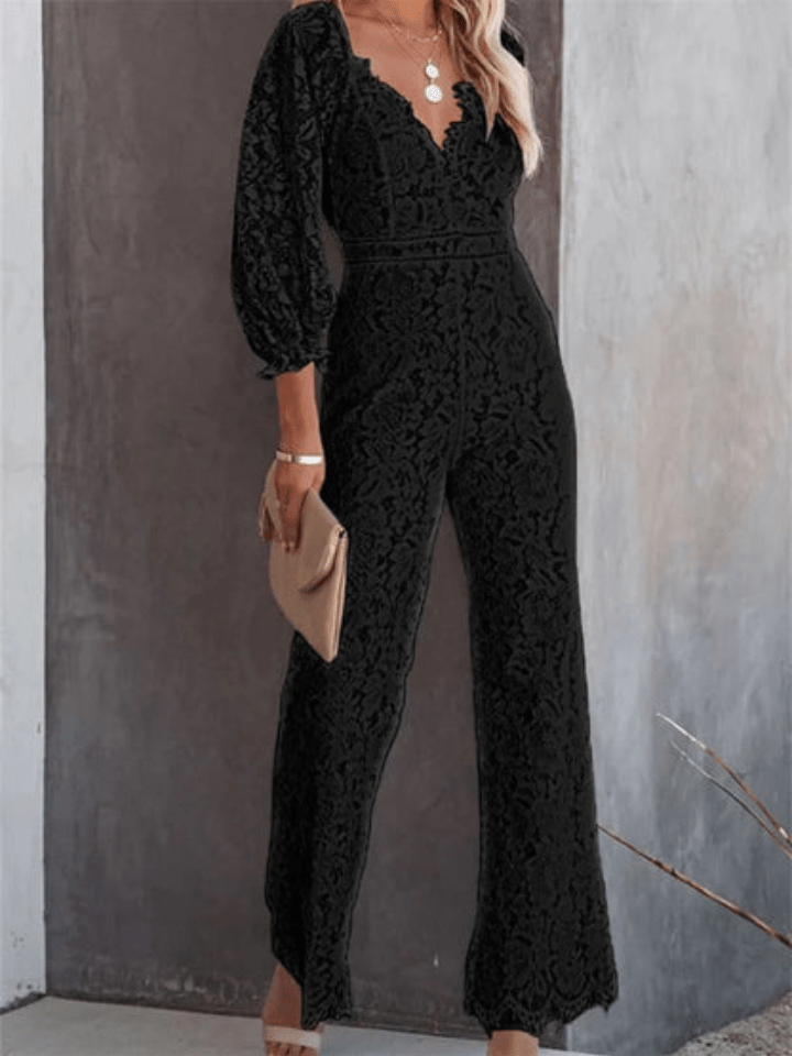 Stilla | Hvid Jumpsuit Med Hulblomster-mønster Og V-udskæring Dame Sæt Mode