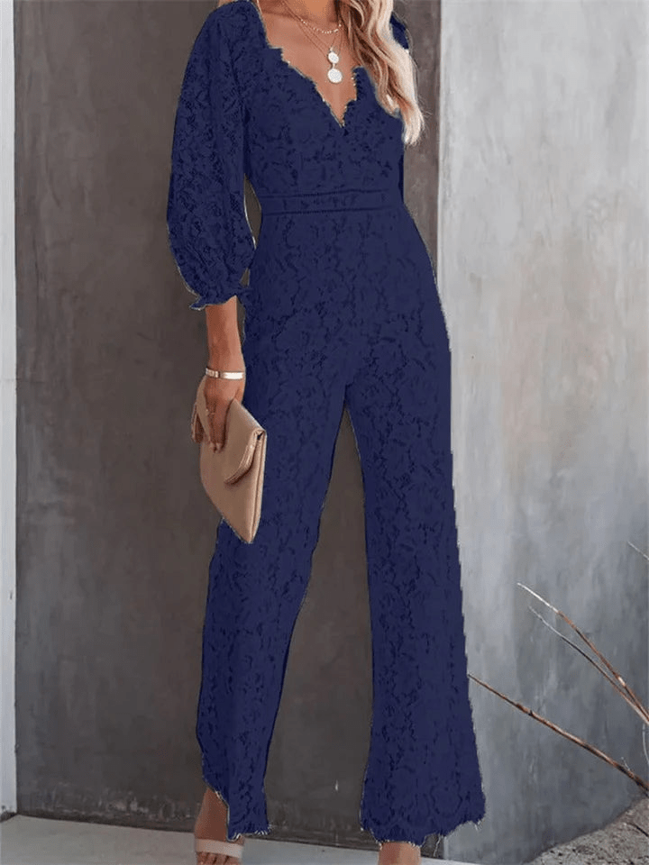 Stilla | Hvid Jumpsuit Med Hulblomster-mønster Og V-udskæring Dame Sæt Mode