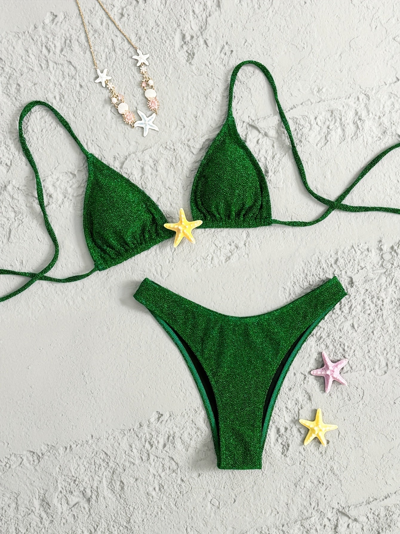 Stilla | Sexet Grønt Bikini Med Pailletter Til Kvinder Todelt, Med Høj Strækbarhed, Ensfarvet Farve Hot på udsalg