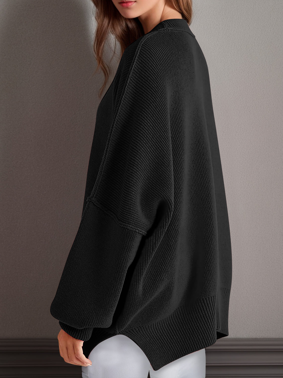Stilla | Tag Side Slit Rund Hals Langærmet Sweater