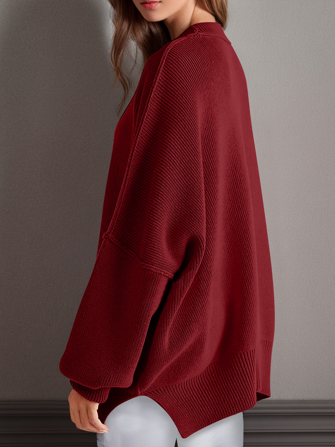 Stilla | Tag Side Slit Rund Hals Langærmet Sweater