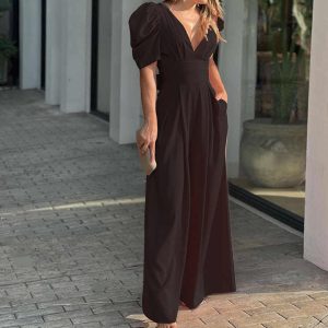Stilla | Elegant V-hals Jumpsuit Med Puffærmer Til Stilfulde Kvinder