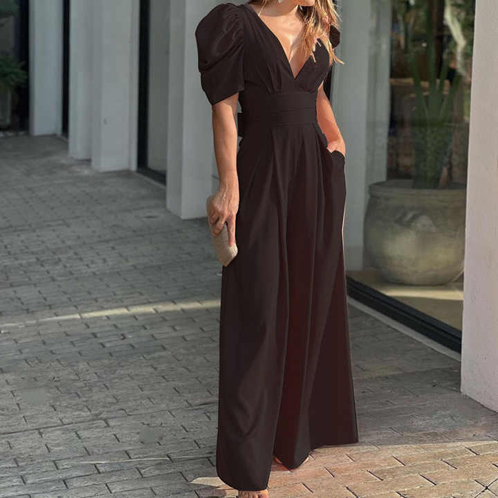 Stilla | Elegant V-hals Jumpsuit Med Puffærmer Til Stilfulde Kvinder