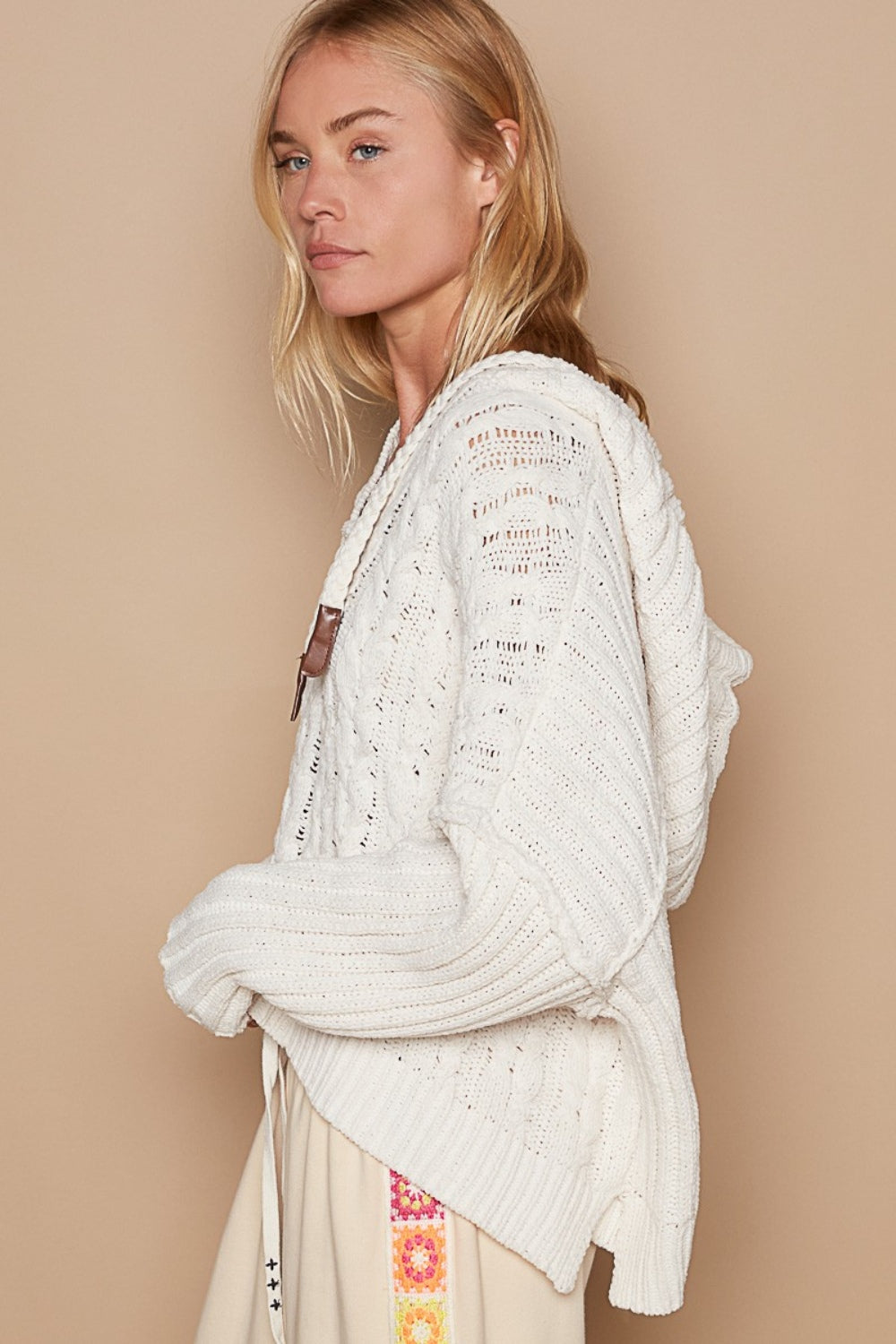 Stilla | Rib Væv Ærmer Hætte Kabel Strik Sweater Online nu